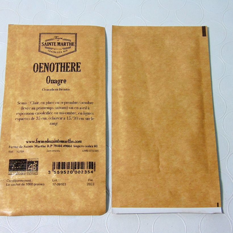 Exemple de spécimen de Oenothère Onagre Bio - Ferme de Sainte Marthe le sachet de 1000 graines environ tel que livré