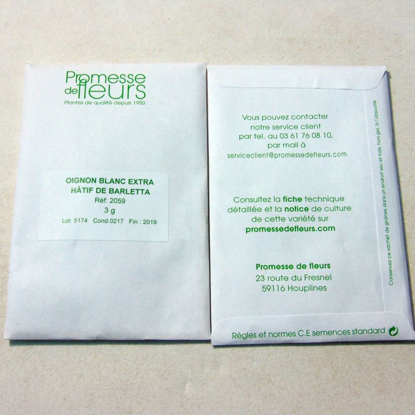 Exemple de spécimen de Oignon Blanc extra hâtif de Barletta - Allium cepa le sachet de +/- 600 graines environ (minimum 3g) tel que livré