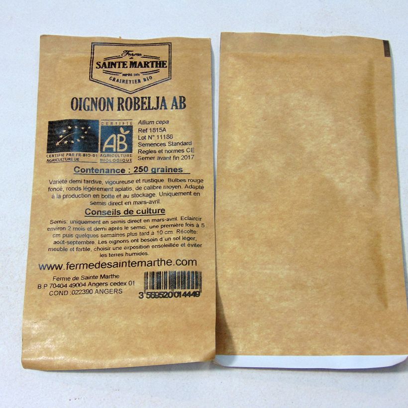 Exemple de spécimen de Oignon Robelja Bio - Ferme de Sainte Marthe le sachet de 250 graines environ tel que livré