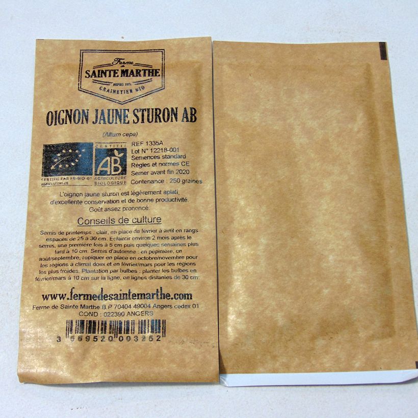 Exemple de spécimen de Oignon Sturon Bio - Ferme de Sainte Marthe le sachet de 250 graines environ tel que livré