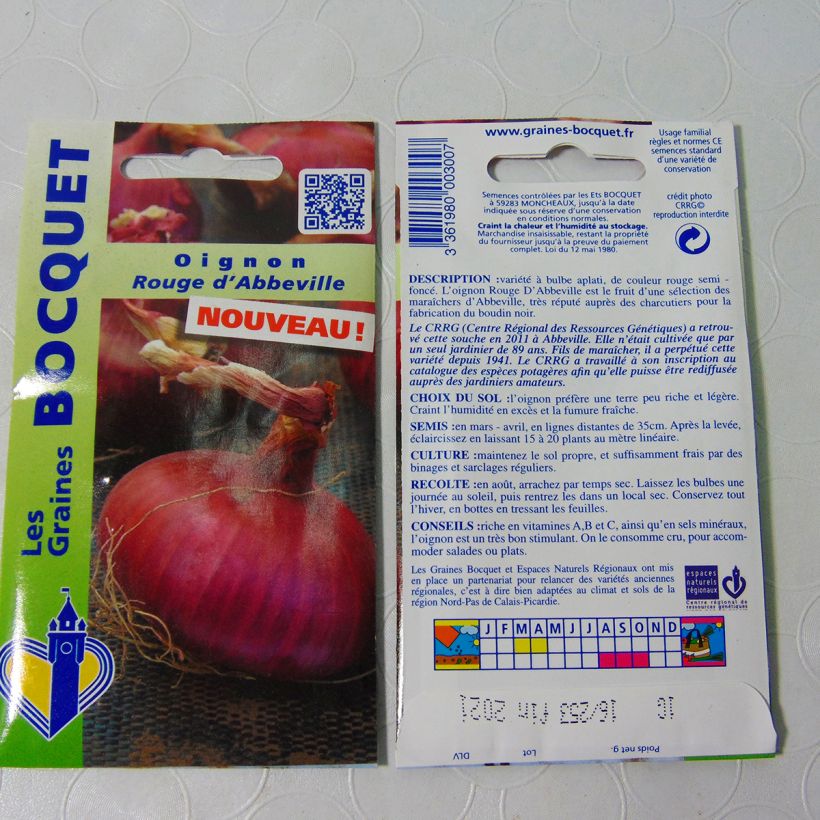 Exemple de spécimen de Oignon rouge d'Abbeville le sachet de 250 graines environ (1g) tel que livré
