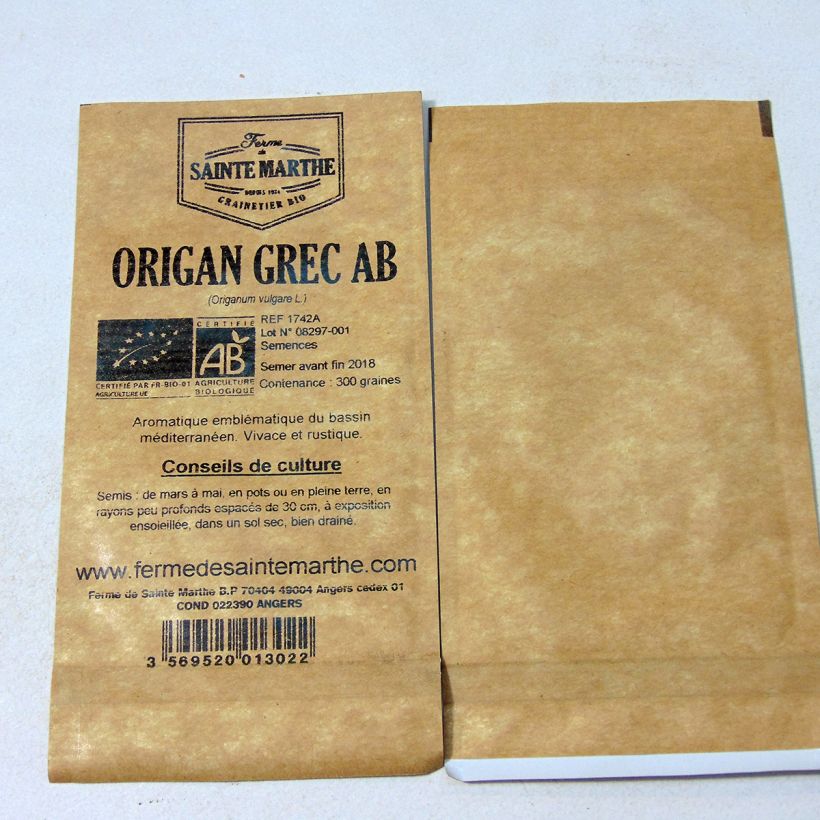 Exemple de spécimen de Origan Grec Bio - Ferme de Sainte Marthe le sachet de 300 graines environ tel que livré
