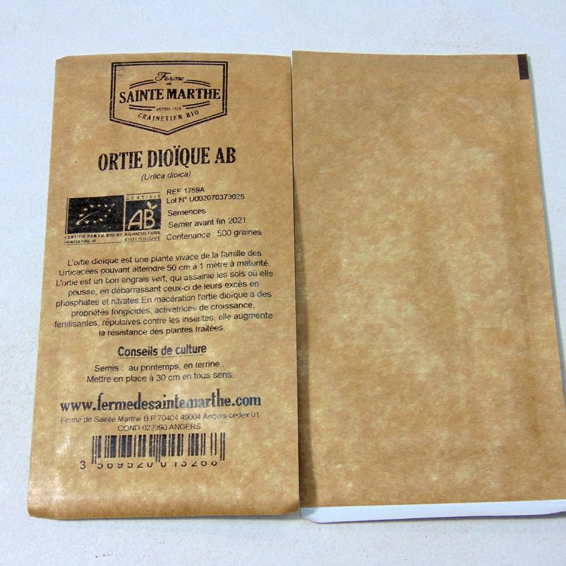 Exemple de spécimen de Ortie dioïque Bio - Ferme de Sainte Marthe le sachet de 500 graines environ tel que livré