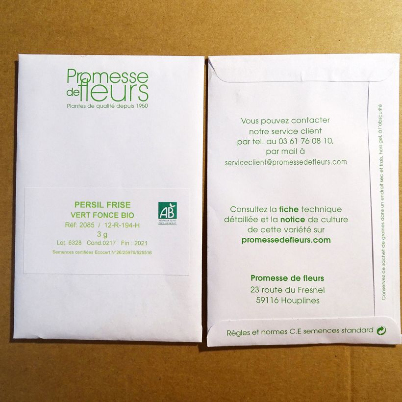 Exemple de spécimen de Persil frisé Vert foncé Bio le sachet de +/- 2800 graines environ (minimum 5g) tel que livré