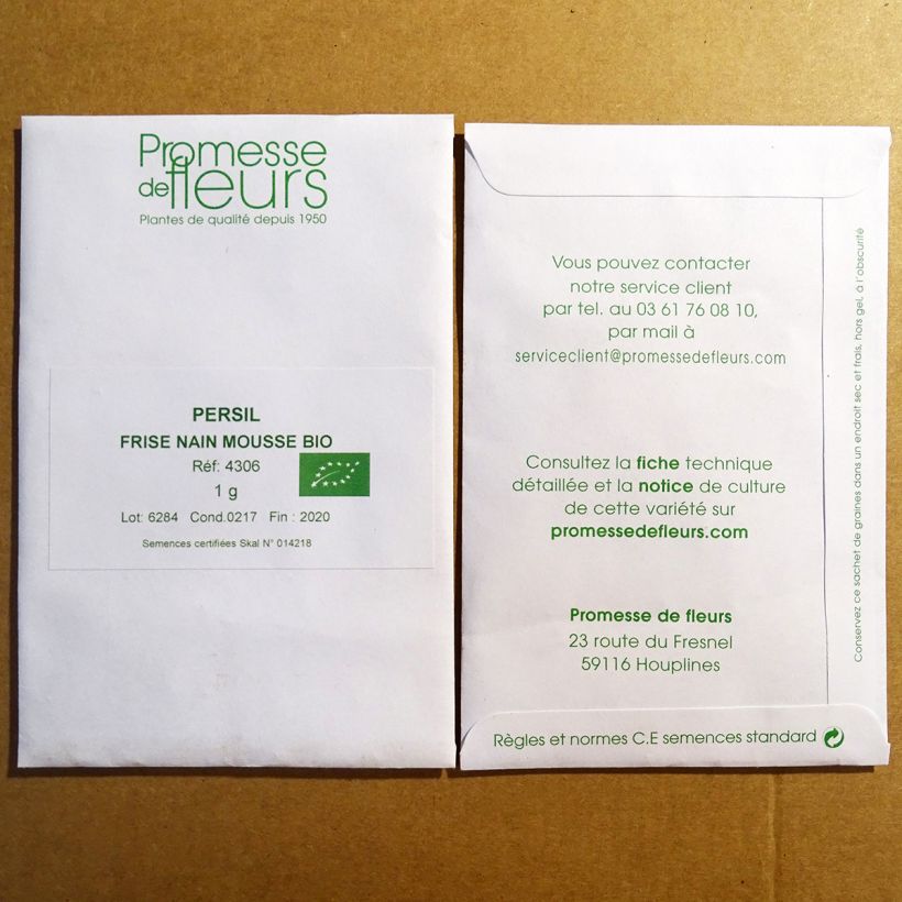 Exemple de spécimen de Persil frisé nain mousse Bio le sachet de +/- 400 graines environ (minimum 1g) tel que livré
