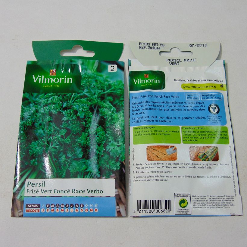 Exemple de spécimen de Persil frisé race Verbo (sélection Vilmorin) - Vilmorin le sachet de 3000 graines environ (5g) tel que livré
