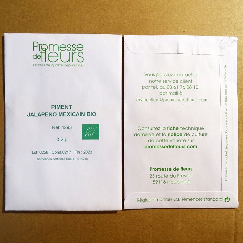 Exemple de spécimen de Piment Jalapeño mexicain Bio le sachet de 30 graines environ (minimum 0,2g) tel que livré