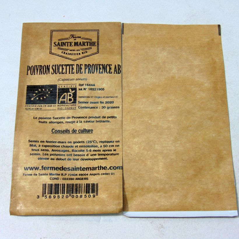 Exemple de spécimen de Piment Sucette de Provence Bio - Ferme de Sainte Marthe le sachet de 30 graines environ tel que livré