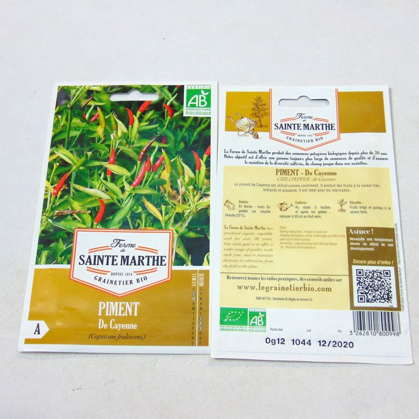 Example of Piment de Cayenne Bio - Ferme de Sainte Marthe le sachet de 25 graines environ as you get