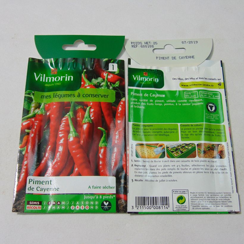 Exemple de spécimen de Piment de Cayenne - Vilmorin le sachet de 240 graines environ (2g) tel que livré
