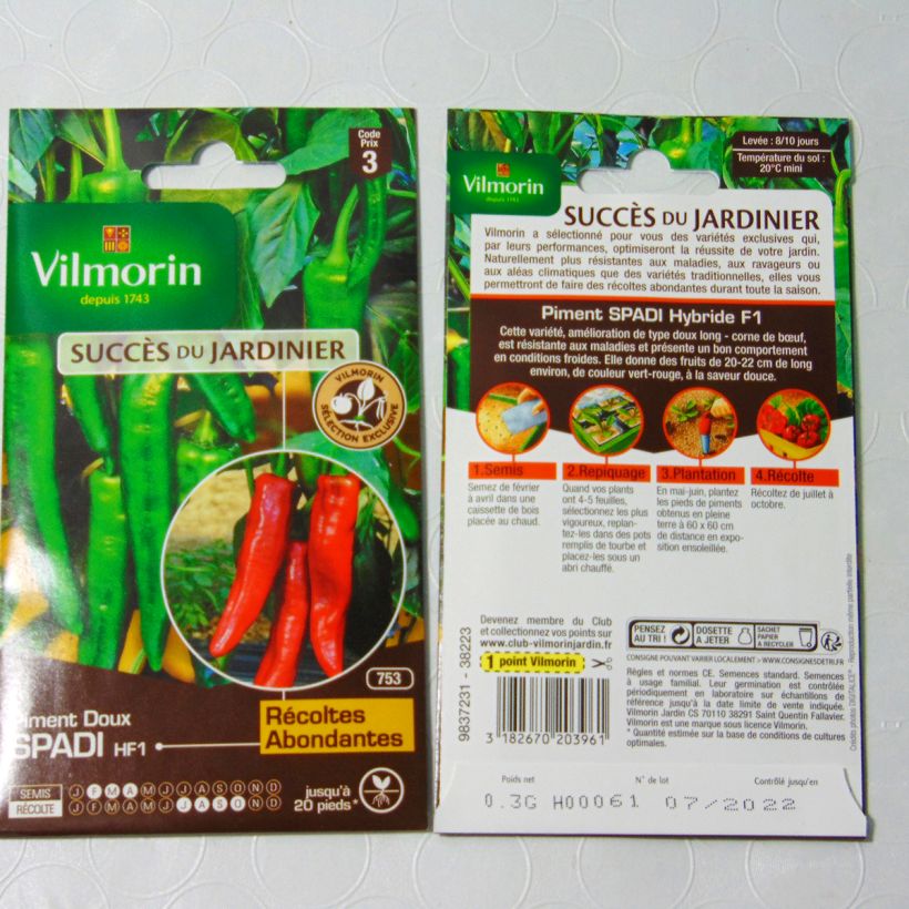 Exemple de spécimen de Piment doux Spadi F1 (Création Vilmorin)  - Vilmorin le sachet de 36 graines environ (0.3g) tel que livré