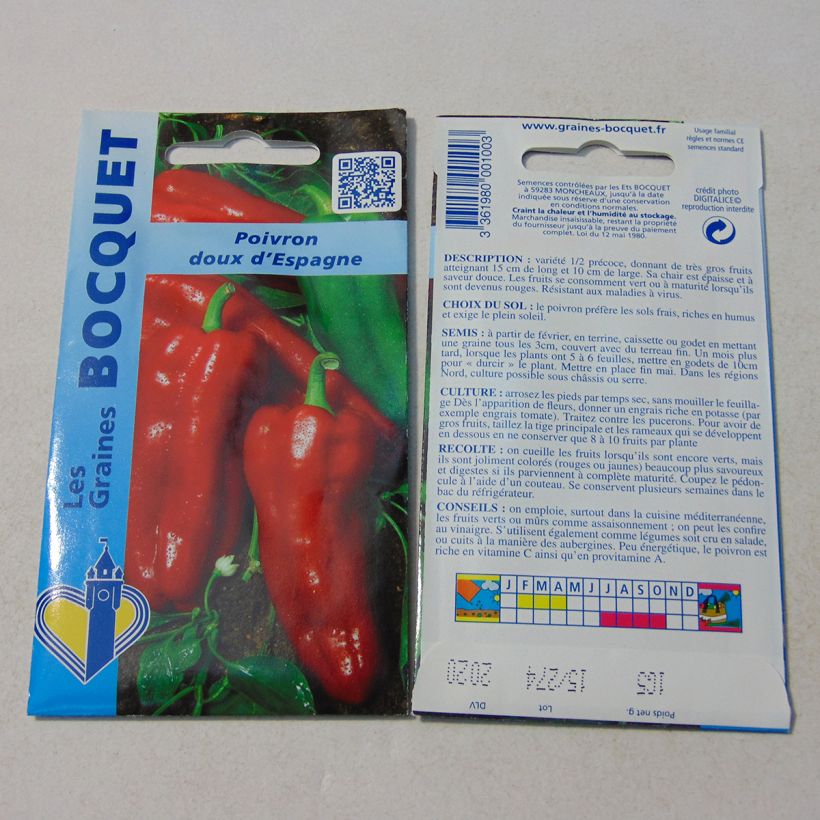 Exemple de spécimen de Piment doux d'Espagne - Poivron - Capsicum annuum le sachet de 120 graines environ (1g) tel que livré