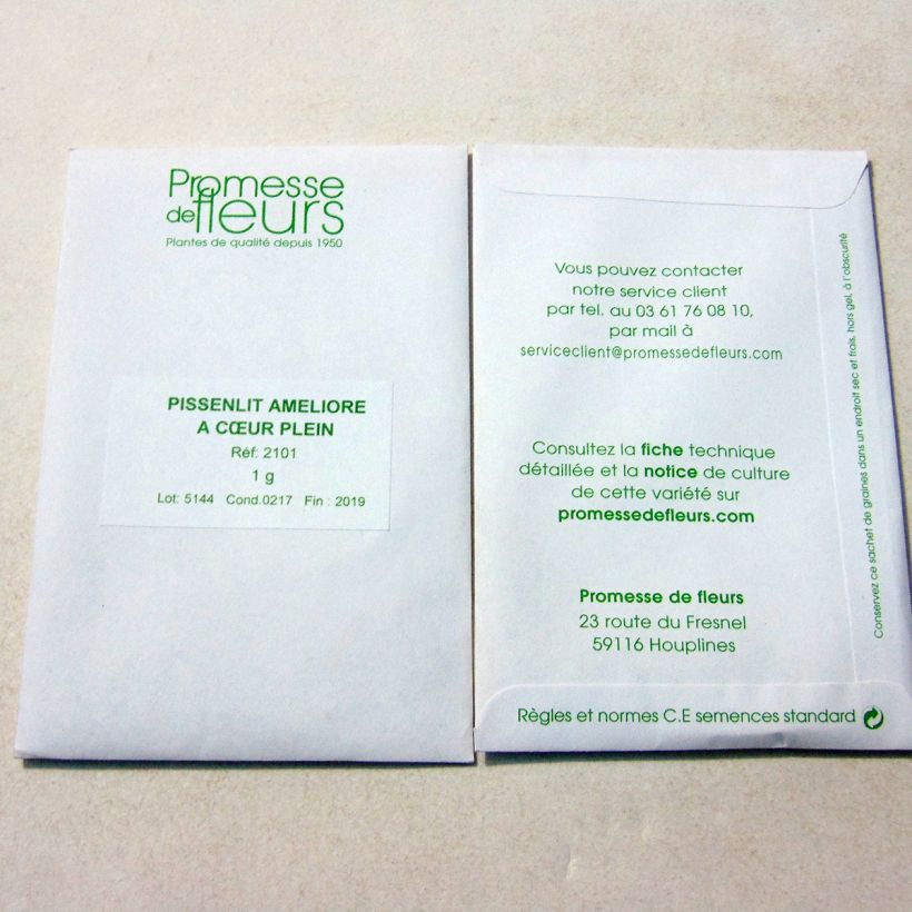 Exemple de spécimen de Pissenlit amélioré à Coeur Plein le sachet de +/- 1200 graines environ (minimum 1g) tel que livré