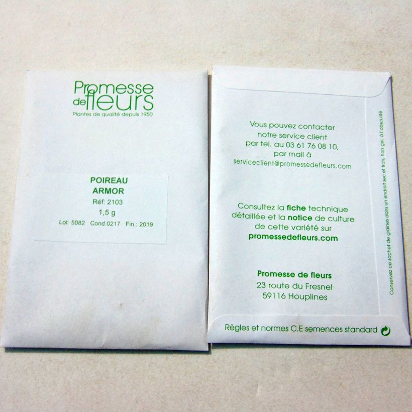Exemple de spécimen de Poireau Armor - Allium porrum le sachet de +/- 250 graines environ (minimum 1g) tel que livré