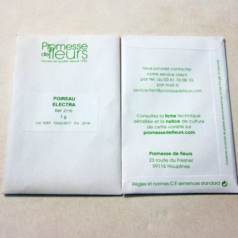 Exemple de spécimen de Poireau Electra - Allium porrum le sachet de +/- 250 graines environ (minimum 1g) tel que livré