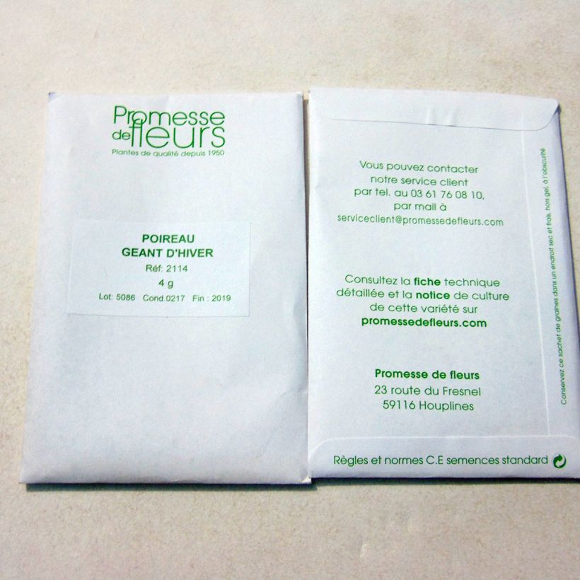 Exemple de spécimen de Poireau Géant d'hiver - Allium porrum le sachet de +/- 1000 graines environ (minimum 4g) tel que livré