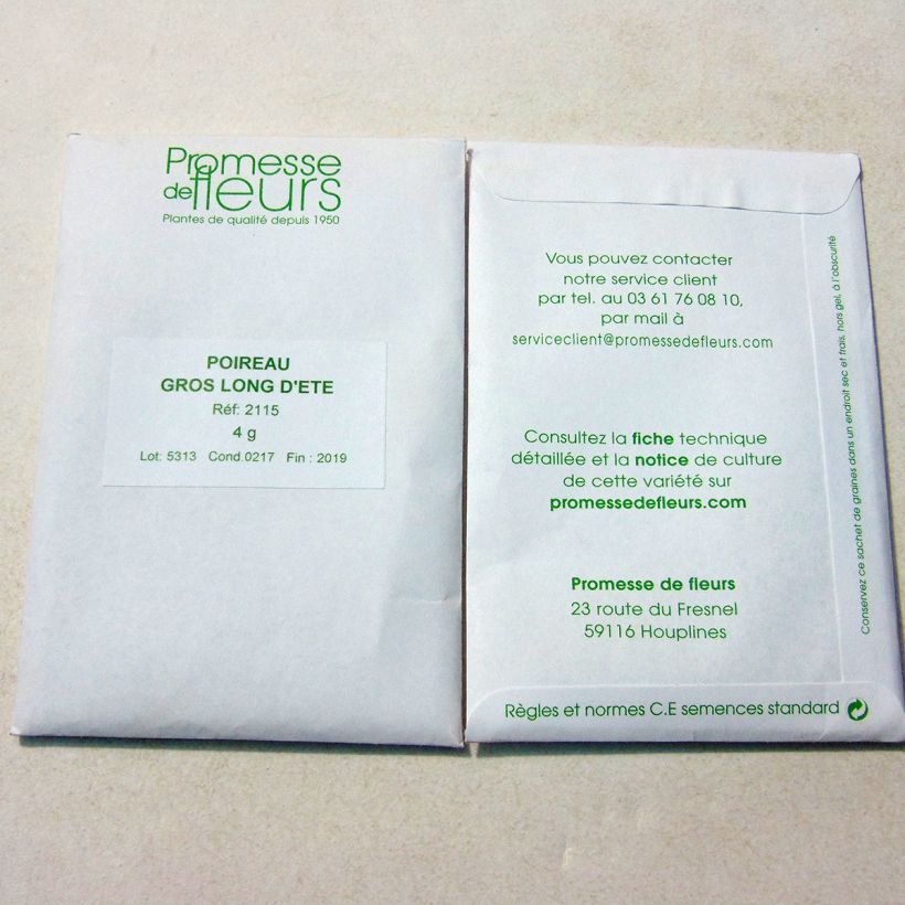 Exemple de spécimen de Poireau Gros long d'été - Poireau Gros long du Midi le sachet de +/- 1000 graines environ (minimum 4g) tel que livré