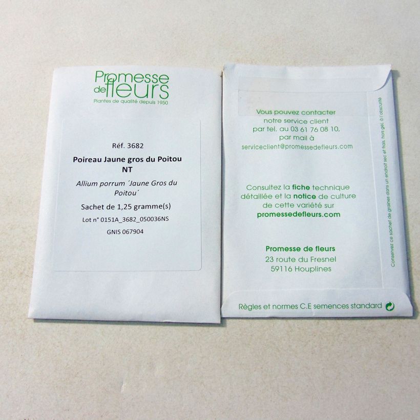 Exemple de spécimen de Poireau Jaune gros du Poitou NT - Allium porrum le sachet de 250 graines environ (1g) tel que livré