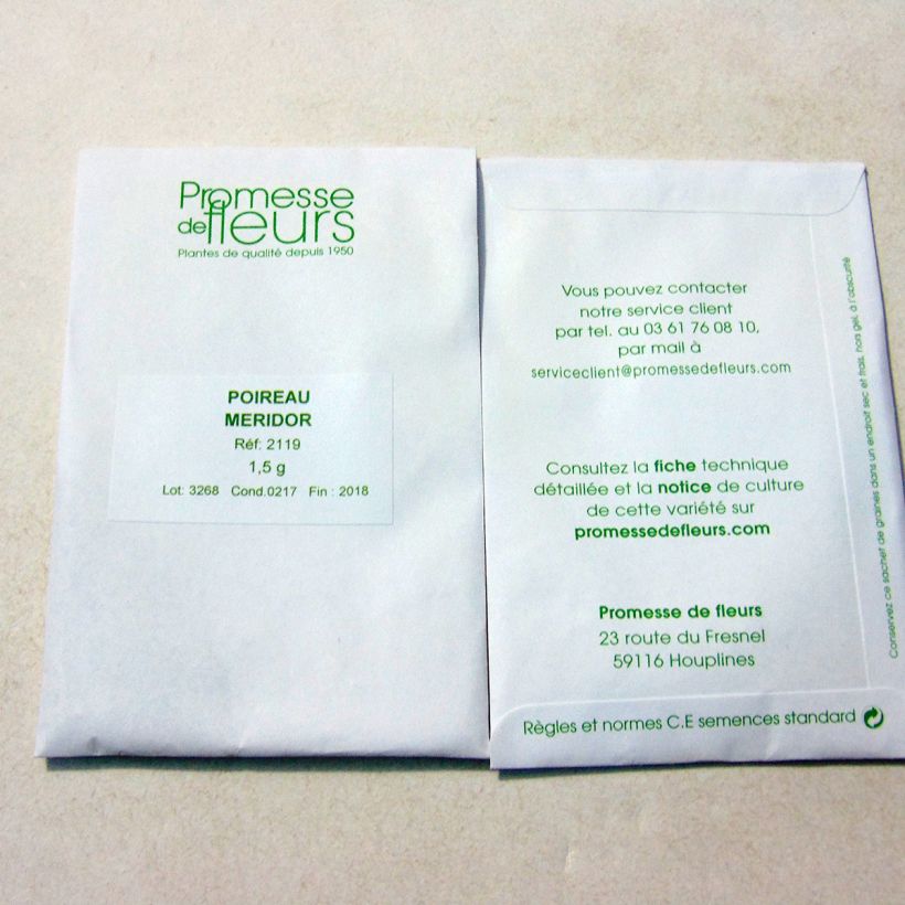 Exemple de spécimen de Poireau Méridor - Allium porrum le sachet de 250 graines environ (1g) tel que livré