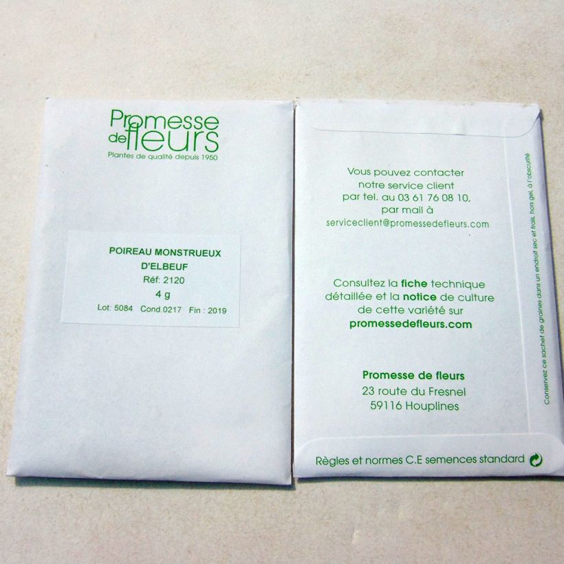 Exemple de spécimen de Poireau Monstrueux d'Elbeuf - Allium porrum le sachet de +/- 1000 graines environ (minimum 4g) tel que livré