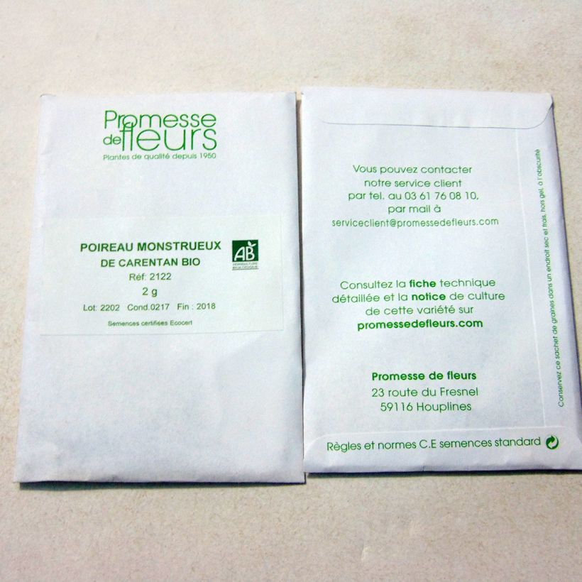 Exemple de spécimen de Poireau Monstrueux de Carentan le sachet de +/- 1000 graines environ (minimum 4g) tel que livré