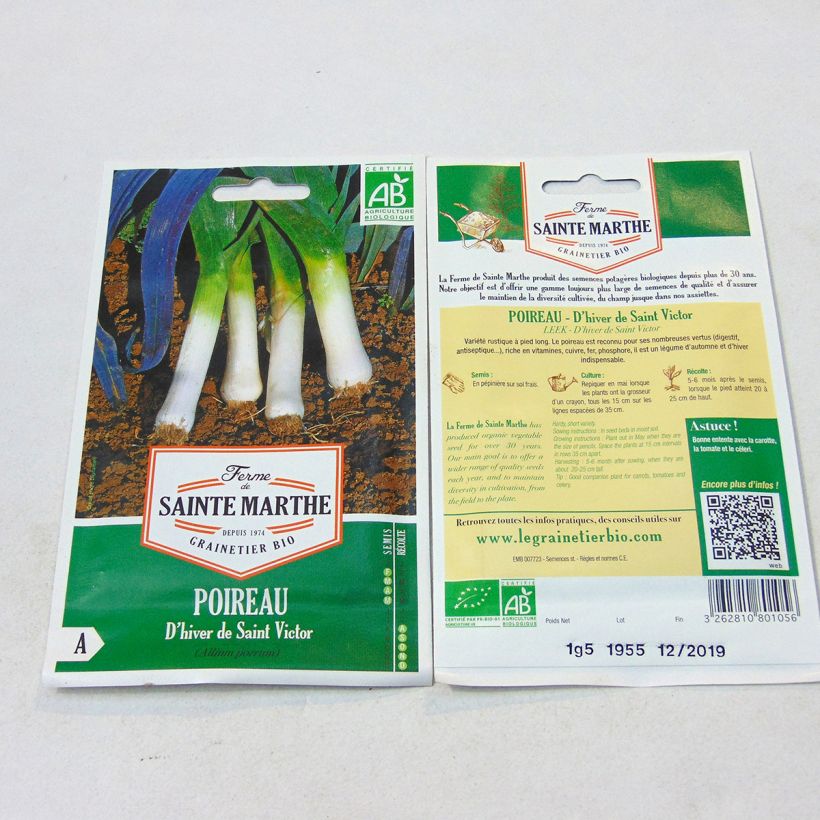 Exemple de spécimen de Poireau d'Hiver de Saint Victor Bio - Ferme de Sainte Marthe le sachet de 400 graines environ (1g) tel que livré