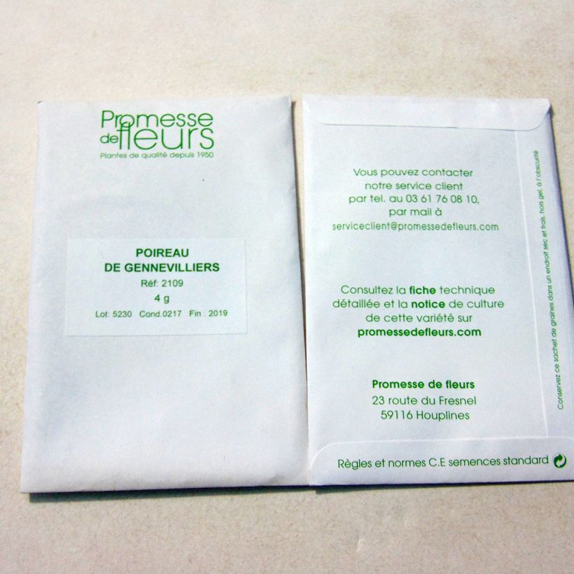 Exemple de spécimen de Poireau de Gennevilliers - Allium porrum le sachet de +/- 1000 graines environ (minimum 4g) tel que livré