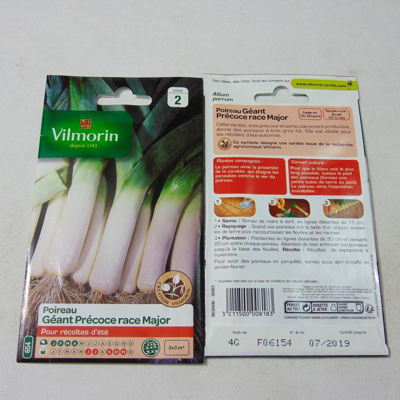 Exemple de spécimen de Poireau géant précoce race Major (Sélection Vilmorin) - Vilmorin le sachet de 1000 graines environ (4g) tel que livré