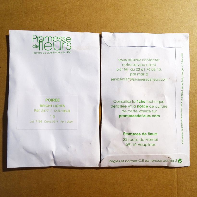Exemple de spécimen de Poirée Bright Lights le sachet de +/- 40 graines environ (minimum 1g) tel que livré