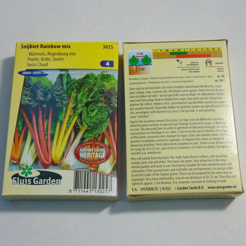 Exemple de spécimen de Poirée Rainbow mix - Blette Arc-en-ciel - Beta vulgaris le sachet de 400 graines environ (15g) tel que livré