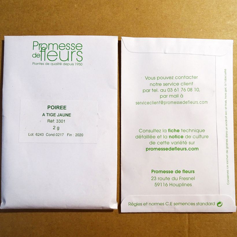 Exemple de spécimen de Poirée à tige jaune le sachet de +/- 80 graines environ (minimum 2g) tel que livré