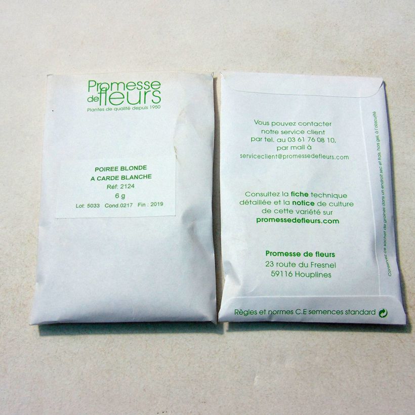 Exemple de spécimen de Poirée blonde à Carde Blanche - Blette - Beta vulgaris le sachet de +/- 250 graines environ (minimum 6g) tel que livré