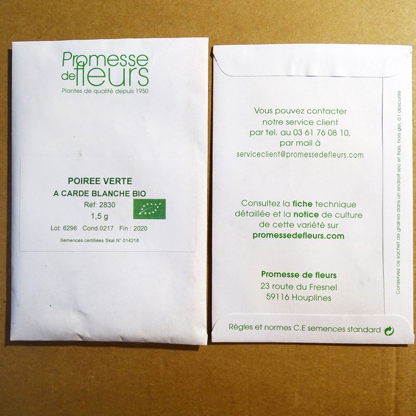 Exemple de spécimen de Poirée verte à carde blanche 3 Bio  le sachet de +/- 120 graines environ (minimum 1,5g) tel que livré