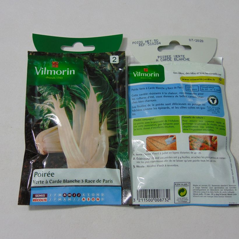 Exemple de spécimen de Poirée verte à carde blanche 3 race Paris - Vilmorin le sachet de 200 graines environ (5g) tel que livré