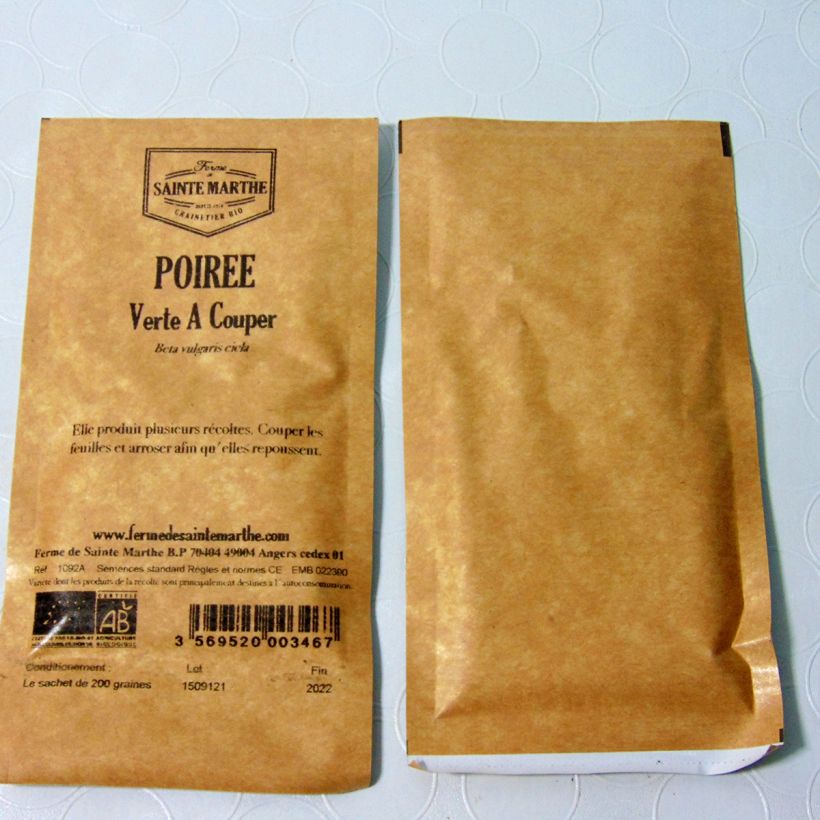 Exemple de spécimen de Poirée verte à couper Bio - Ferme de Sainte Marthe le sachet de 100 graines environ tel que livré