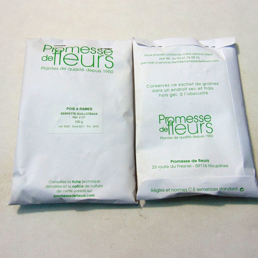 Example of Pois à rames Serpette Guilloteaux à grains ronds - Pisum sativum le sachet de +/- 350 graines environ (minimum 100g) as you get
