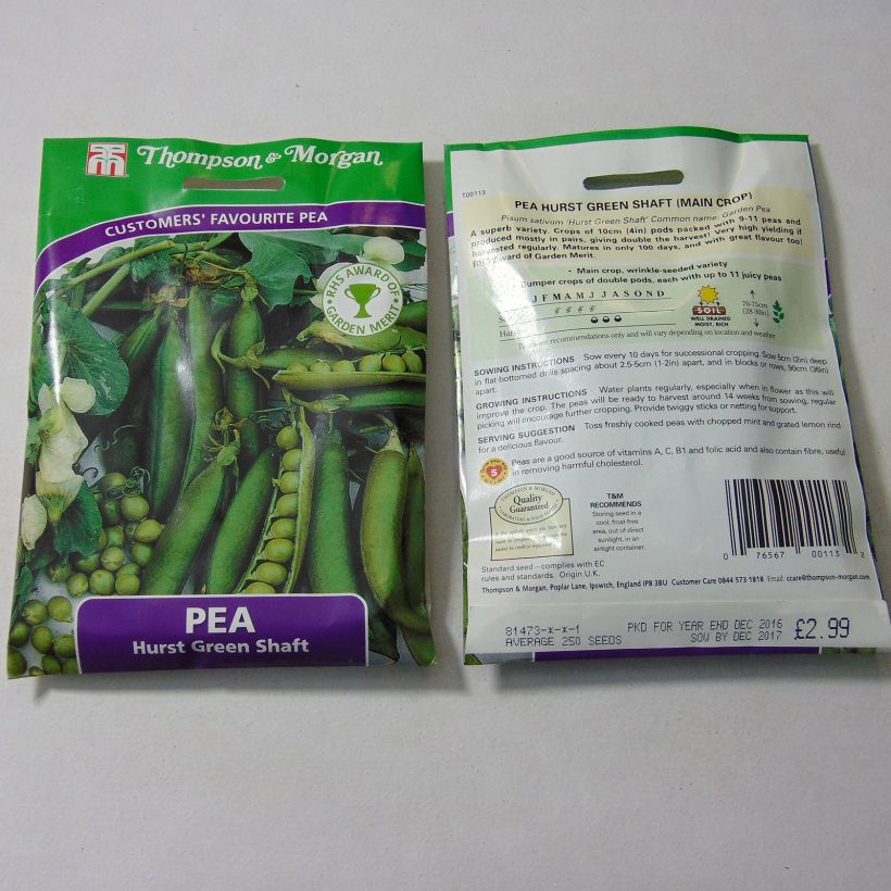 Exemple de spécimen de Pois demi-ramant Hurst Green Shaft le sachet de 250 graines environ tel que livré
