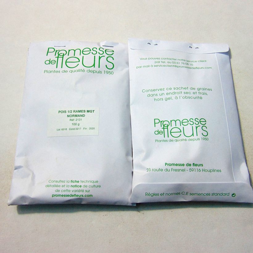 Exemple de spécimen de Pois demi-ramant Normand mangetout - Pisum sativum le sachet de 250-350 graines environ (minimum 100g) tel que livré