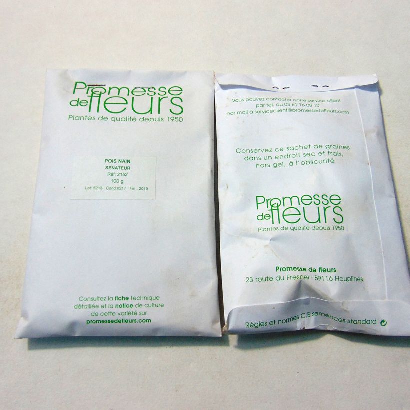 Exemple de spécimen de Pois demi-ramant Sénateur à grains ridés - Pisum sativum le sachet de 250-350 graines environ (minimum 100g) tel que livré