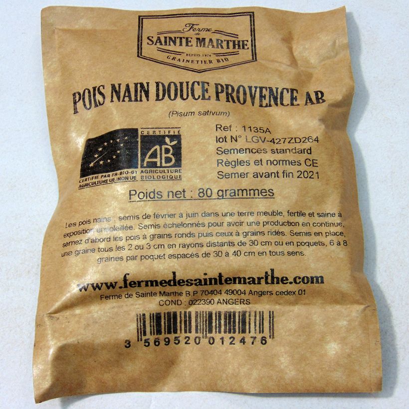 Example of Pois nain Douce Provence Bio - Ferme de Sainte Marthe le sachet de 240 graines environ (80g) as you get