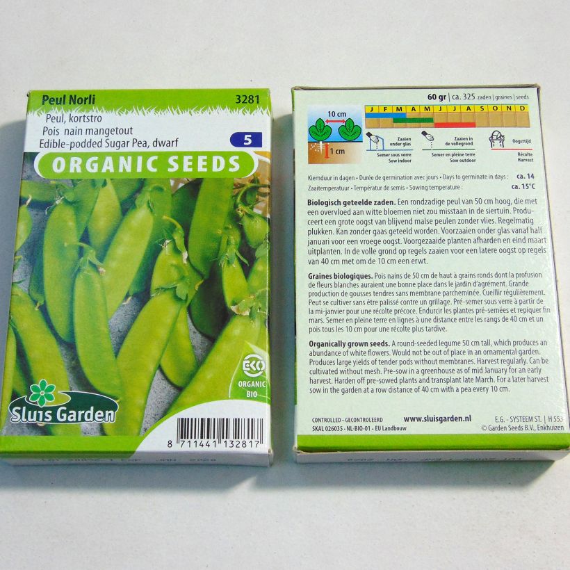 Exemple de spécimen de Pois nain Norli mangetout BIO le sachet de 350 graines environ (75g) tel que livré