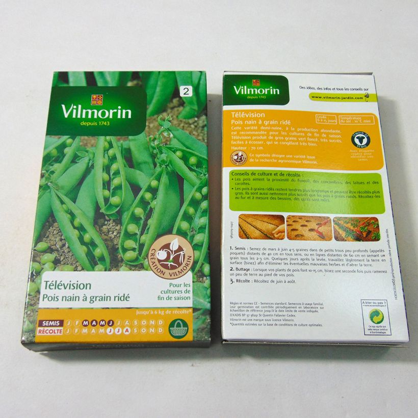Exemple de spécimen de Pois nain Télévision à grain ridé  (Création Vilmorin) - Vilmorin le sachet de 600 graines environ (200g) tel que livré