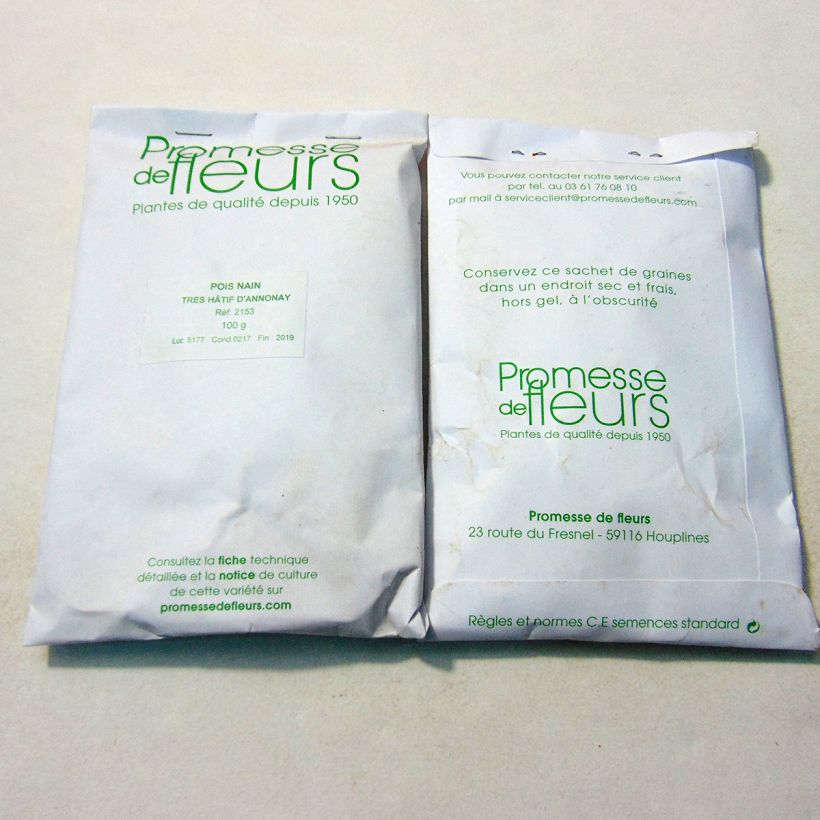 Exemple de spécimen de Pois nain Très Hâtif d'Annonay (grains ronds) - Pisum sativum le sachet de +/- 300 graines environ (minimum 100g) tel que livré
