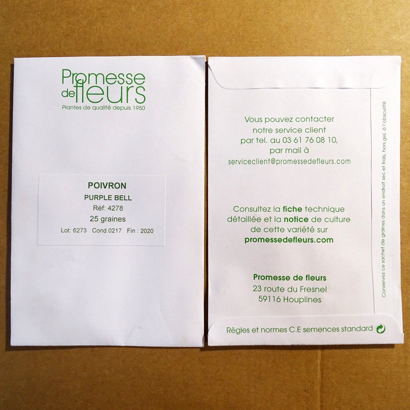 Exemple de spécimen de Poivron Purple Bell le sachet de 25 graines environ tel que livré