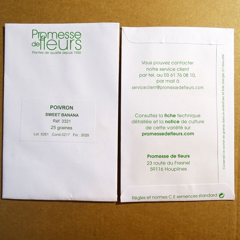 Exemple de spécimen de Poivron Sweet Banana Jaune Clair le sachet de 25 graines environ (0,5g) tel que livré