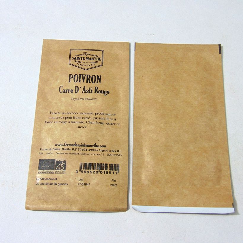 Example of Poivron carré d'Asti Rouge Bio - Ferme de Sainte Marthe le sachet de 30 graines environ (Sachet de 30 grainesg) as you get