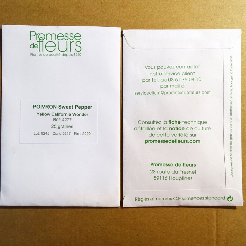Exemple de spécimen de Poivron jaune Yellow California Wonder le sachet de 50 graines environ (0,2g) tel que livré