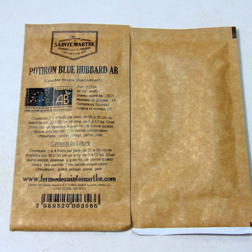 Example of Potiron Blue Hubbard Bio - Ferme de Sainte Marthe le sachet de 10 graines environ (3g) as you get