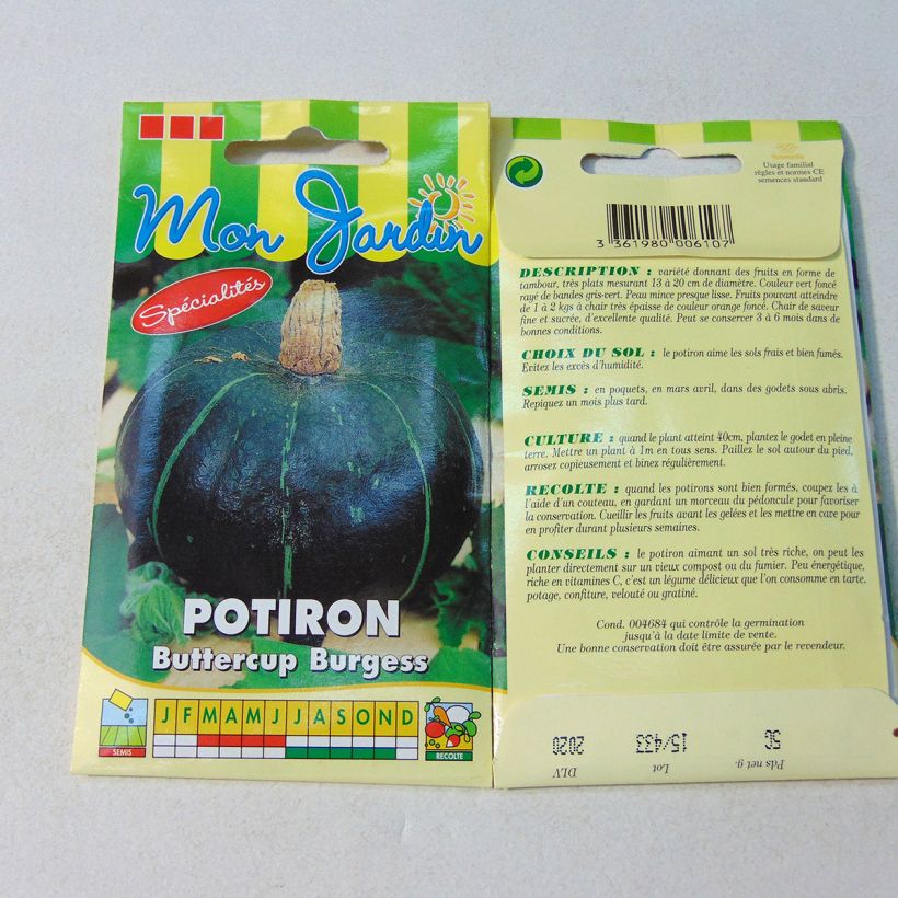 Exemple de spécimen de Potiron Buttercup Burgess - Cucurbita maxima le sachet de 30 graines environ (5g) tel que livré
