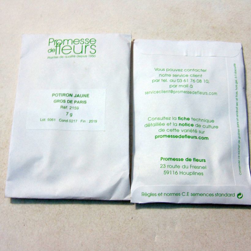 Exemple de spécimen de Potiron Jaune Gros de Paris - Cucurbita maxima  le sachet de +/- 20 graines environ (minimum 7g) tel que livré